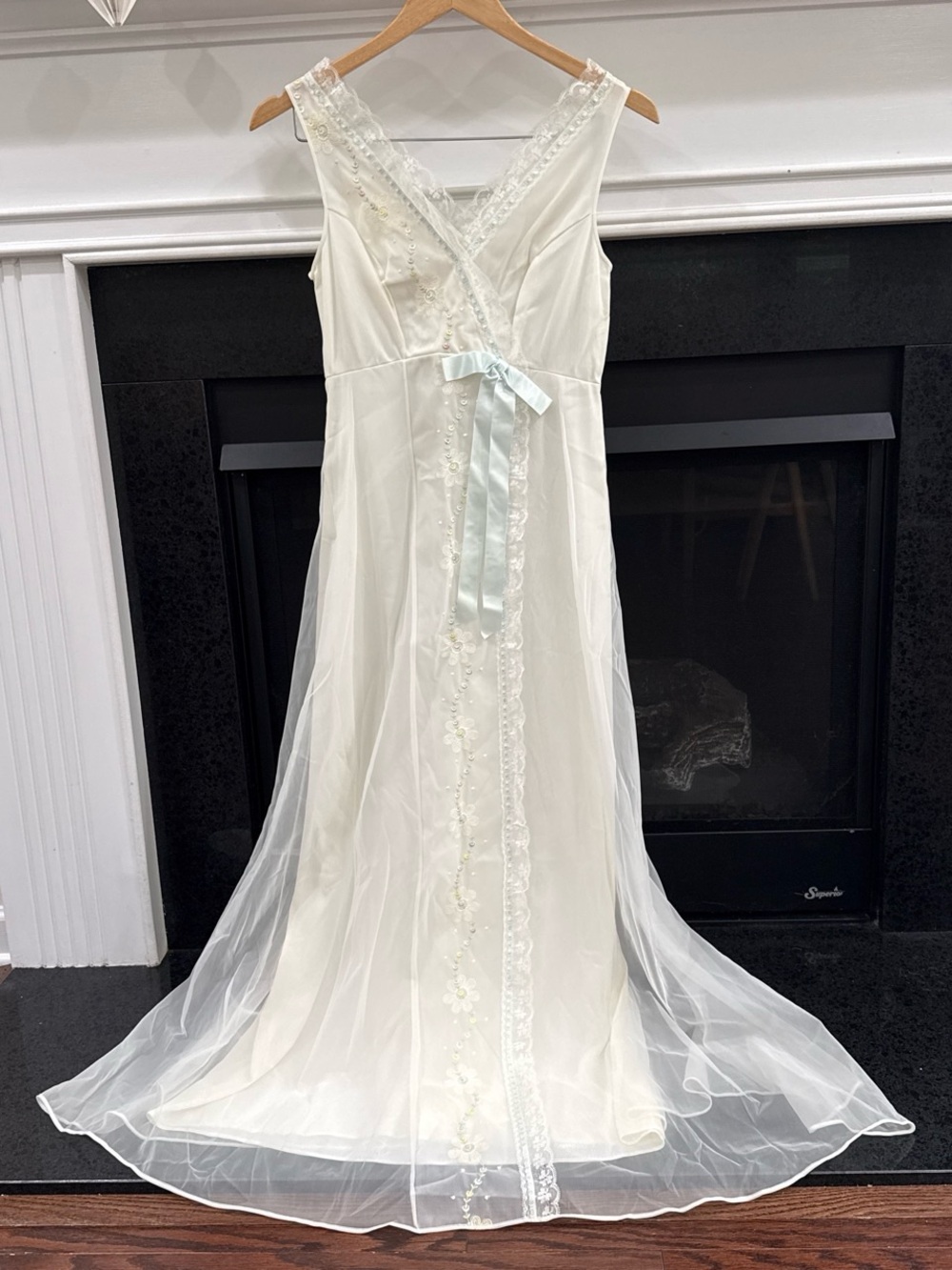 Vintage fairy Shadowline slip dress size S petite embroidered flowy ethereal